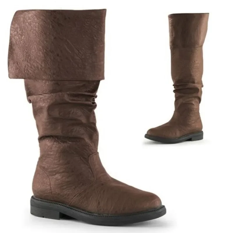 Vintage Old Fashion - Botas medievales de cuero para hombre,