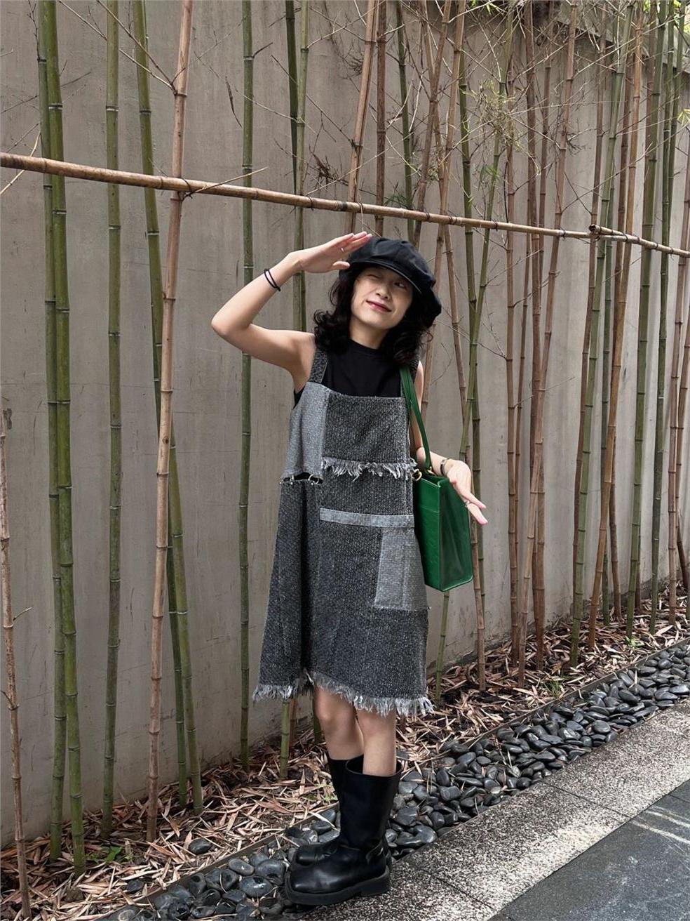 Denim Skirt Midi Vintage - Vestido Midi Vaquero de Manga Corta