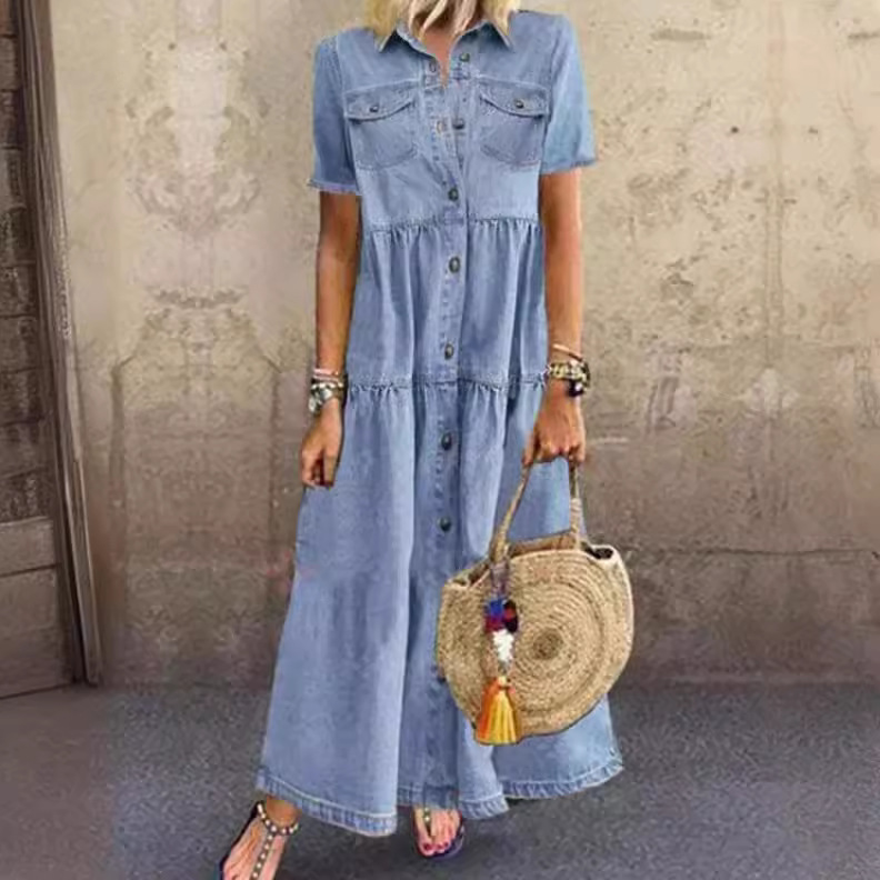 Denim Skirt Midi Vintage - Vestido vaquero vintage de manga corta