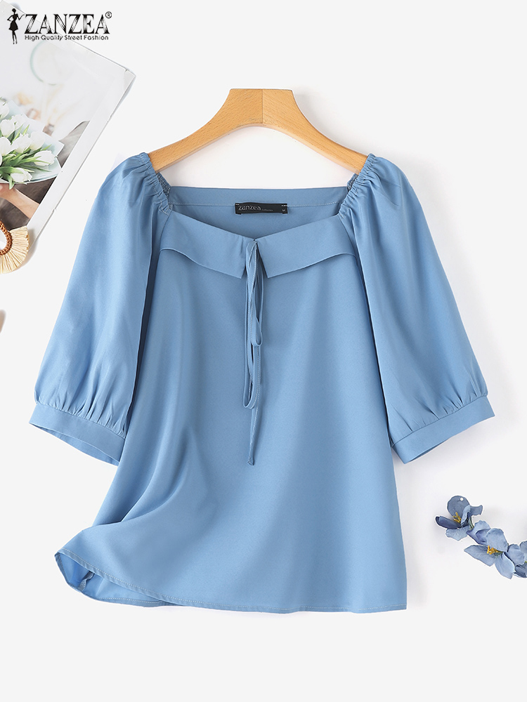 ZANZEA-Blusa lisa de estilo co - Vintage Fashion Style Female reseña y precio