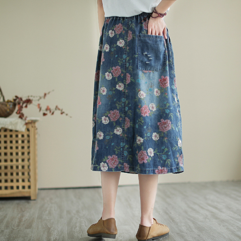 Falda vaquera bordada con esta - Denim Skirt Midi Vintage reseña y precio